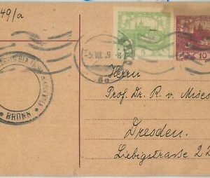 69917 - CZECHOSLOVAKIA - POSTAL HISTORY - STATIONERY Card to VON MISES 1919