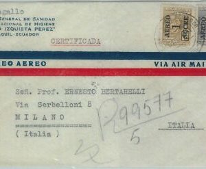 81620 - ECUADOR  - POSTAL HISTORY -   Overprinted stamps on COVER  to ITALY 1954