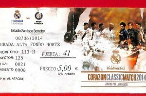 C1020 - BOLETO ANTIGUO PARTIDO DE FUTBOL - 2014 REAL MADRID vs INTER CORAZON