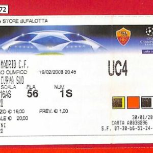 C1472 - ENTRADA ANTIGUA DE FÚTBOL - UEFA 2007/08 ROMA - REAL MADRID