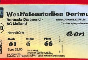 C1244 - Alte FUßBALLSPIEL-TICKET - 2002 BORUSSIA DORTMUND AC MAILAND