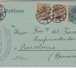 46627 - GERMANY - POSTAL HISTORY: POSTAL STATIONERY CARD + stamps to SPAIN 1903