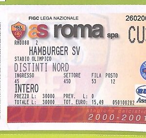 C1399 - Vecchio BIGLIETTO PARTITA CALCIO -2000-2001 ROMA VS HAMBURGER SV