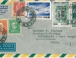 21253  - BRAZIL - POSTAL HISTORY  -  AIRMAIL COVER to INDIA 1957