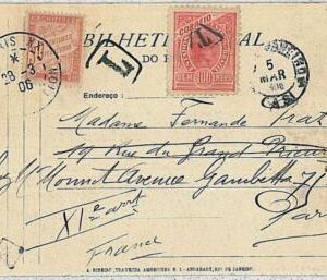 37404 - BRAZIL - Postal History : POSTCARD to  FRANCE 1906 - TAXED on ARRIVAL
