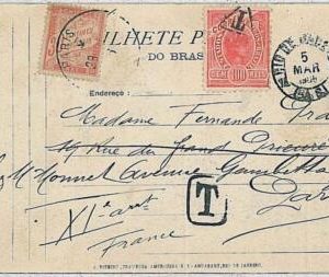 37405 - BRAZIL - Postal History : POSTCARD to  FRANCE 1906 - TAXED on ARRIVAL