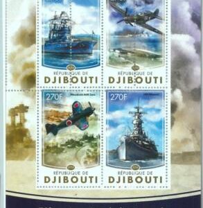 A0479- DJIBOUTI, ERROR MISPERF Stamp SHEET : 2016 Pearl Harbor Airplanes Ships