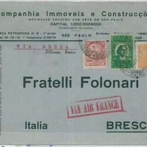 37436 BRAZIL - Postal History: COVER via AIR FRANCE to ITALY - Aeropostal 1935