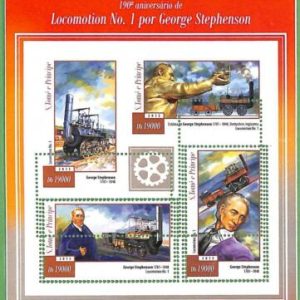 A3501-Sao Tome & Principe ERROR MISSPERF 2015  ЛОКОМОТИВ Locomotive Stephenson