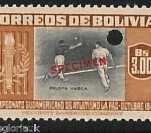 51040b   COLOMBIA -  SPORT: 1948 stamp overprinted SPECIMEN: PELOTA VASCA