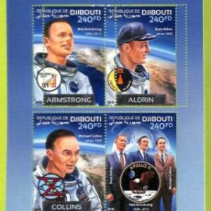 A1769 - DJIBOUTI, ERROR: MISSPERF, M/S -2019 Space, Apollo 11, Armstrong, Aldrin