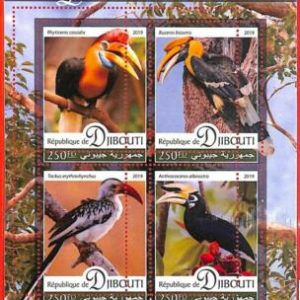 A1772 - DJIBOUTI, ERROR: MISSPERF, MINIATURE SHEET - 2019, Birds, Hornbills