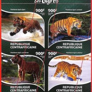 A3900 - Central African Rep - ERROR MISPERF, Miniature sheet: 2015, Tigers