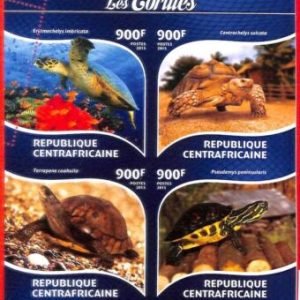 A3901 - Central African Rep - ERROR MISPERF, Miniature sheet: 2015, Turtles