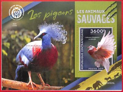 A3892 - Central African Rep - ERROR MISPERF, Souvenir sheet: 2019 Pigeons, Birds