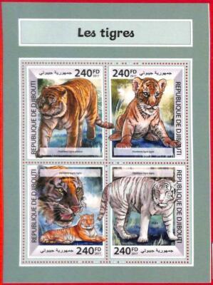 A1722 - DJIBOUTI  - Stamps -  MINIATURE SHEET 4 Values - 2017, Tigers