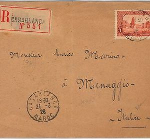 59240 -  FRENCH MOROCCO Maroc - POSTAL HISTORY: Registered COVER to ITALY - 1928