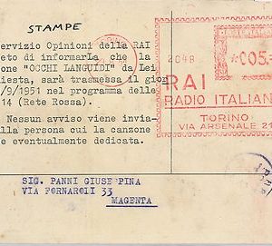 62667 - ITALY - POSTAL HISTORY - RED MECHANICAL POSTMARK on CARD 1954: RAI RADIO