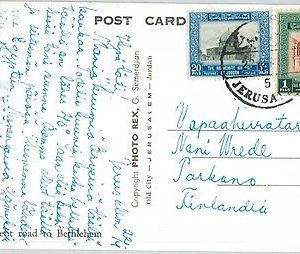 58867  -  JORDAN - POSTAL HISTORY: POSTCARD to FINLAND  1950'S