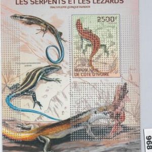 968  IVORY COAST Cote D'Ivoire  ERROR - MISPERF stamp sheet 2014 Snakes  Lizards