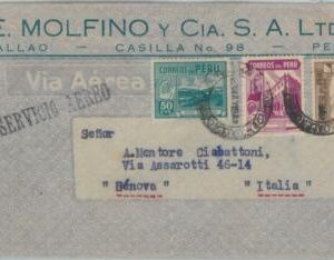 81698 - PERU - POSTAL HISTORY -   AIRMAIL  COVER to ITALY  1946