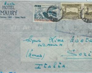 81704 - PERU - POSTAL HISTORY -   HOTEL  COVER to ITALY  1951
