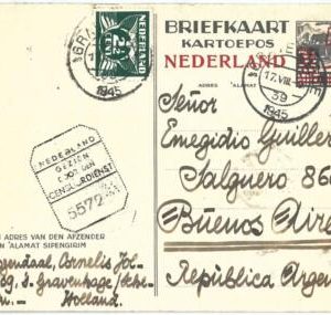 72552 - NETHERLANDS -  POSTAL HISTORY: Stationery Card to ARGENTINA 1945 CENSOR