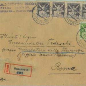 85074 - Czechoslovakia - Postal History -  REGISTERED COVER to ITALY 1922