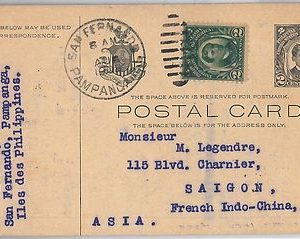 62339 - PHILLIPINES - POSTAL HISTORY: STATIONERY CARD to Saigon INDOCHINA 1908
