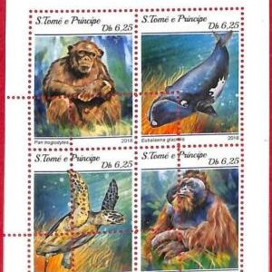 A3269- SAO TOME & PRINCIPE, ERROR MISPERF, Miniature s: 2018, Whales, Orangutans
