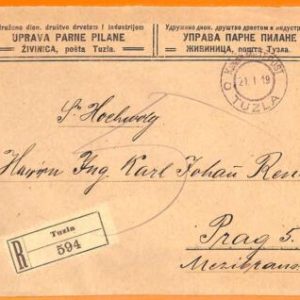 99064 - BOSNIA - POSTAL HISTORY - REGISTERED COVER from TUZLA to PRAGUE 1919