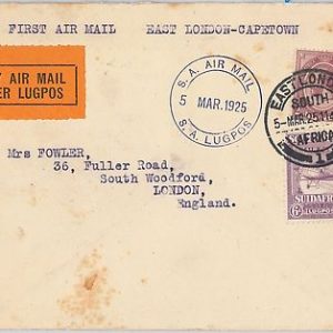 56538 - SOUTH AFRICA - POSTAL HISTORY: 1st FLIGHT COVER  East London - Capetown