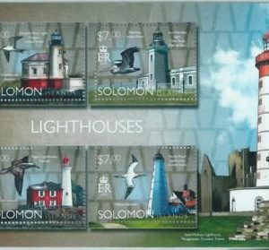 M1395 - SOLOMON ISLANDS - ERROR, 2014 MISSPERF SHEET: Lighthouses, Birds, Marina