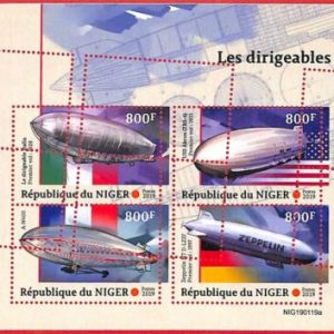 A4327 - NIGER -ERROR MISPERF Miniature sheet: 2019, Zeppelins, Flags