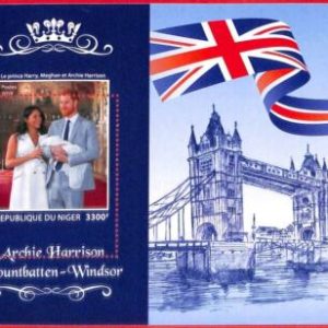 A4328 - NIGER -ERROR MISPERF Souvenir s: 2019 Prince Harry, Archie, Royalty Flag