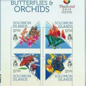 M1388 -SOLOMON ISLANDS - ERROR 2013 MISSPERF SHEET: Butterflies, Orchids Insects
