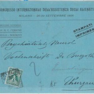 75583 - ITALY - Postal History - SPECIAL COVER 1906  -  MEDICINE  Psychology