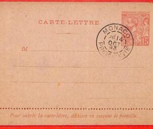 aa1024 - MONACO - Postal History -   STATIONERY LETTER CARD  1892