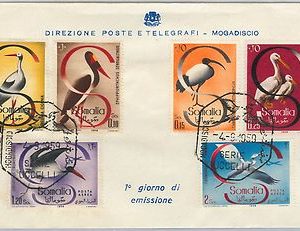 63007 - SOMALIA - POSTAL HISTORY - FDC COVER  Scott # 230/3 + C61/2  1959  BIRDS