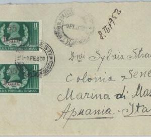 77585 - ROMANIA - POSTAL HISTORY - 1.10 L. LAND RATE on  COVER to ITALY 1952