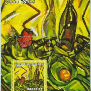A1122 - MOZAMBIQUE, ERROR, MISPERF, Souvenir sheet: 2001, Joan Miro, Art, Wine