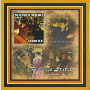 A1129- MOZAMBIQUE, ERROR, MISPERF Souvenir sheet: 2002, de Toulouse-Lautrec, Art