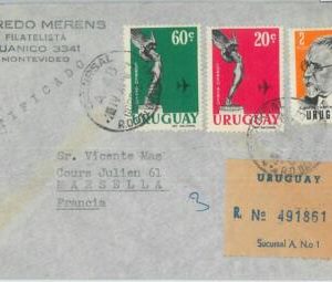 74534 - URUGUAY -  POSTAL HISTORY -  REGISTERED COVER  to FRANCE 1960'S