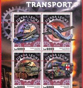 A4567 -SIERRA LEONE -ERROR MISPERF: 2016 Military Airplanes, Trucks, Boats, Tank