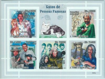 M1600 - S TOME & PRINCIPE, ERROR, 2009, IMPERF SHEET: Cats, Queen, Zappa, Lennon