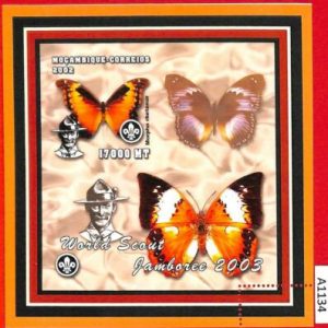 A1134 Mozambique - ERROR MISSPERF  2002 BUTTERFLIES boy scouts Бойскауты Бабочки