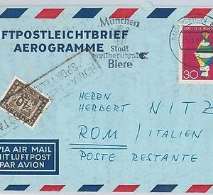 51095 -  BEER - GERMANY -  POSTAL HISTORY:  COVER to ITALY - TAXED !  1968