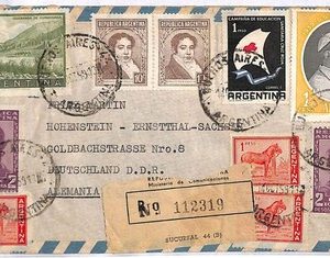 ai2746 - ARGENTINA - Postal History REGISTERED AIRMAIL Cover GERMANY Red cross
