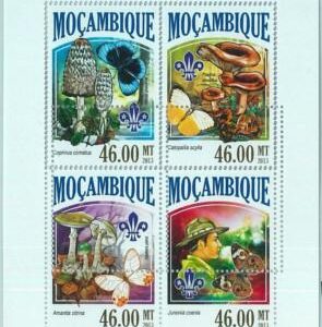M1480 - MOZAMBIQUE,ERROR, 2013 MISSPERF SHEET: Mushrooms Butterflies, Boy Scouts