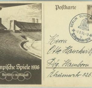 68122  - GERMANY -  POSTAL STATIONERY CARD - 1936 Olympic postmark: BERLIN v
